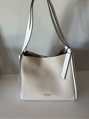 kate spade Cream Pebbled Leather Shoulder Hobo with Knot Detail